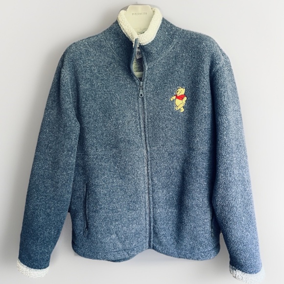 Disneyland Embroidered Winnie the Pooh  Fleece on Faux Fur Jacket size M - Picture 1 of 13